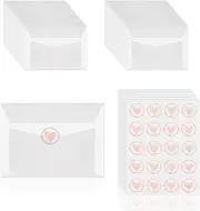 120 Pcs Glassine Envelopes and 120 Pcs Rose Gold Heart Envelope Seals, 3.9 x 2.7 Inches Clear Envelopes, Mini Translucent Envelope for Storing Photos, Stamps