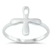 Cross Ring Genuine Sterling Silver 925 High Polish Face Height 13 mm Size 4