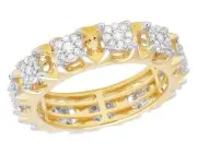 14K Yellow Gold Genuine Diamond Cluster Eternity Wedding Band Ring 1 2/5 CT 7MM
