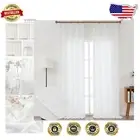 Chic 96'' Long White Linen Curtains - Light Filtering with Tie Backs Included