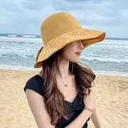 [Ling88] Women Foldable Sun Hat Quick Dry Letter Fisherman Hat Women's Big Brim Hat Women's Summer Sun Hat Sun Protection Face Sun Hat Summer Uv Protection Beach Cap,Yellow