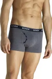 Mens Bonds Charcoal Marle Guyfront Trunk Underwear