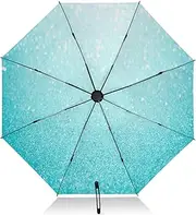 [RPLIFE] Windproof Travel Umbrella, Folding Umbrellas for Rain, Auto Open Close, Backpack Purse Portable, Ideal for Women, Light Blue Glitter Sparkle