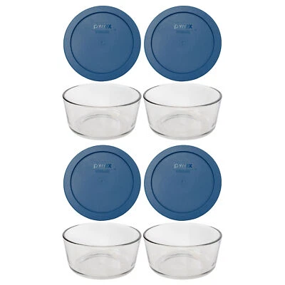 Pyrex 7201 4-Cup Glass Food Storage Bowl & 7201-PC Blue Spruce Lid (4-Pack)