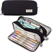 Large Pencil Case Big Capacity with 3 Compartments,School Stationary Pencil Cases for Kids Teenagers Students,Aesthetic Pencil Case for School Office (Black)