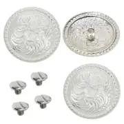 4 Pack Western Bright Silver Engraved Concho With Chicago Screw