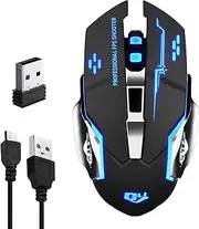 WOTOW Wireless Gaming Mouse, Rechargeable USB Optical Mouse, Ergonomic 2.4G Silent Gaming Mouse, 3 Portable Optical Mice with Adjustable DPI (Black)