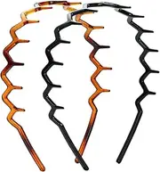 Set of 2 Zig Zag Black Plastic Sharks Tooth Hair Comb, Fashion Wave Comb Headbands, 3.8cm Non-slip Cute Hair Bands, Outdoor Sports Headbands for Women Girls