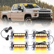Tiannor 4X 6.1 inch Emergency Strobe Lights Amber 24 LED Waterproof Hazard Warning Flashing Safety Dash Front/Rear/Side Windshield Lights for Construction Vehicles Tow/Plow Work Trucks