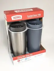 Thermos 18/8 Stainless Steel 18oz Travel Tumbler, 2-pack Silver and Gray New