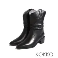在飛比找momo購物網優惠-【KOKKO 集團】歐美經典尖頭抓皺真皮西部靴(黑色)
