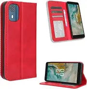 Retro Magnetic Phone Case Compatible with Nokia C02 C 02 XR21 XR 21 Business Housing Card Slot PU Wallet Clip Anti-Fall Leather Cover Protective Shell (Red,Nokia C02)