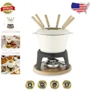 Elegant Fondue Experience: 8.5-Inch Cast Iron Set with Chrome Burner & Forks