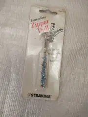 Personalized - Alexandra - Zipper Pull / Key Ring Accessory - Silver/Blue Color
