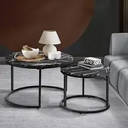 Oikiture Coffee Table Round Coffee Table Marble Nesting Table Black