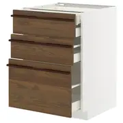 METOD / MAXIMERA base cb 3 frnts/2 low/1 md/1 hi drw, white/Stensta dark brown ash veneer, 60x60x80 cm