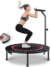 VOLKWELL 40 inch Rebounder Mini Trampoline with Steel Spring Adjustable Non-Slip Handle T Bar, Foldable Indoor Exercise Workout for Adults, Jumping Cardio Quiet Safely Bounce