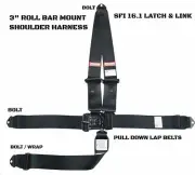 HOT ROD RACING HARNESS 5 POINT ALL BLACK LATCH & LINK SFI 16.1 ROLL BAR MOUNT