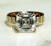Asscher Cut 8.00MM Moissanite Double Prong Setting 10K Gold Unique Wedding Ring