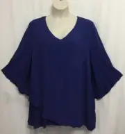 Autograph Top Tunic Shirt Blouse Plus Size 24 NEW 3/4 Bell Sleeve Viscose Blue