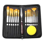 15Pcs Artist Watercolour Oil Paint Brushes Bag Set with Sponge and Scraper