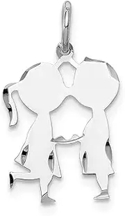 [Diamond2Deal] Women's 925 Sterling Silver Engraveable Boy and Girl Front Satin Back Disc Pendant