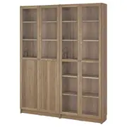 BILLY / OXBERG bookcase comb w panel/glass doors, oak effect/clear glass, 160x30x202 cm