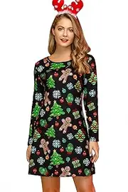 [For G and PL] Women's Christmas Vintage Elegant Party Dresses Xmas Christmas Dress Christmas Tree Black M, Christmas Tree, M