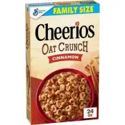 Cheerios Oat Crunch Cinnamon Oat Breakfast Cereal, Family Size, 24 oz