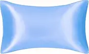 FLCA 100% Mulberry Silk Charmeuse Silk Pillowcase Both Sides Silk Pillow Shams Cover for Skin Health with Hidden Zipper (Light Blue, Standard)