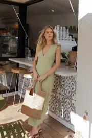 [PUP4] Ensley Flutter Sleeve Maxi Dress - Olive Green XL olive