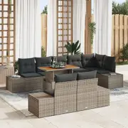 9 Piece Garden Sofa Set with Cushions Grey Poly Rattan