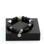 Bracelet Prehnite From Canada + Beads Lava 8 Mm. Manufactured IN France