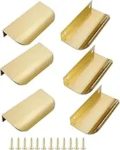 6 Pack Brushed Brass Cabinet Finger Pulls, Concealed Aluminum Edge Finger Tab Pulls, Flat Hidden Bar Drawer Pulls, 80mm/3.15" Overall Length, with Mounting Screws