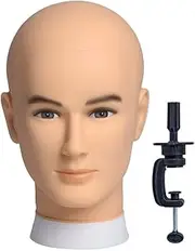 Newshair Professional Cosmetology Wig Making & Display Male Wig Head Model, PVC Material, Beige, 10.6 Inch, 21.8 Inch Circumference, Pedestal Base, Wig Heads & Stands