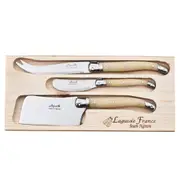 Laguiole Jean Neron 3pc. Cheese Knife, Pate Knife and Cleaver Set - Light Horn
