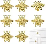 HWAQHDYL 8 pcs Bee Shape Cabinet Knob,Vintage Gold Zinc Cabinet Knobs Handle for Dresser Drawer Wardrobe Bathroom Door Furniture Decorative Pulls Hardware,with 16 Screw(Gold)
