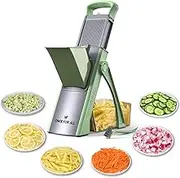 ONCE FOR ALL Upgrade Safe Mandoline Slicer Plus, Adjustable Vegetable Food Chopper Potato Fries French Fry Cutter, Detachable Blade, Kitchen Gadget Chopping Artifact, New Kitchen Gift JS03 Green