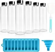 Blissify 500ml Glass Water Bottles, 6 Pack Reusable Glass Juice Containers with Ice Cube Mold Funnel, BPA Free Leak Proof Drinking Bottles with Caps for Home, Office, Gym & Outdoors