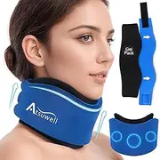 Atsuwell Neck Brace for Sleeping, Soft Cervical Collar for Neck Pain and Support, Adjustable Neck Support Brace with Hot Cold Gel Packs Reusable for Office Pressure, Surgery Recovery, Fatigue, Blue