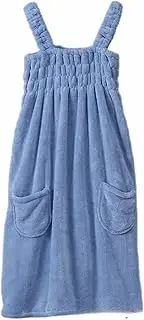 [GREUS] Womens Halter Bathrobe Ladies Bath Skirt with 2 Pockets Shower Dress Wrap Towel