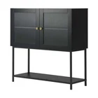 Bathroom Cabinet Floor Cupboard Storage Two Tempered Glass Door Black