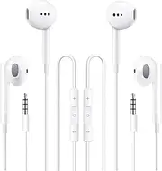 [Feefuzz] 2 Packs Apple Wired Headphones Earbuds with Microphone,in-Ear Earphones Volume Control[Apple MFi Certified] Compatible iPhone/ipad/Android/Computer 3.5mm Jack Devices, White, Small-6 (MX13)