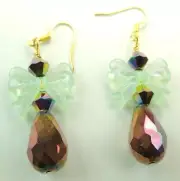 Briolette Crystal Dangle Earrings & Turquoise Glass Bows Handmade Jewelry