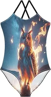 [RPLIFE] Night Owl Fire Kids Swim Suits for Girls, Beach Apparel, 3-10T Girls Athletic Swimsuit, Night Owl Fire, 9-10 Years