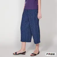 在飛比找momo購物網優惠-【FREE】INDIGO條紋雙層八分寬褲(丈青)
