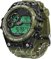 [ILAME] Multifunctional Military Digital Sports Watch 100m Water Resistant for Swimming Diving with Alarm Clock, Chronograph, Timer, Dual Time Zone, 12 or 24 Hour Format
