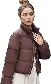 [Generic] Women's Winter Cotton Jacket Female Short Versatile High Waisted Stand Up Collar Bread Jacket