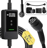 dé EV Charger Type 2 6 M [3.5 kW, 10A to 15A Adapter] EV Charging Cable with Wall Mount, Portable EV Charger, Compatible with Model Y/3, BYD/MG/Polestar/Kia and Other PHEV/BEV