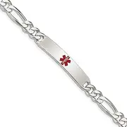 [Precious Accents] Sterling Silver Polished Medical Figaro Anchor Link ID Bracelet